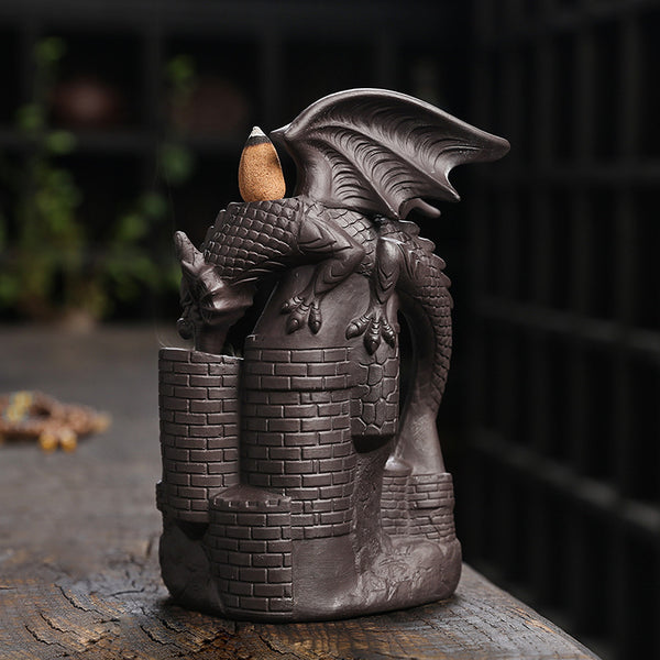 Purple sand pterosaur backflow incense burner, creative ceramic castle pterosaur backflow smoke aromatherapy burner ornament crafts - Toy Collection