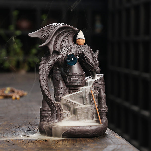 Purple sand pterosaur backflow incense burner, creative ceramic castle pterosaur backflow smoke aromatherapy burner ornament crafts - Toy Collection