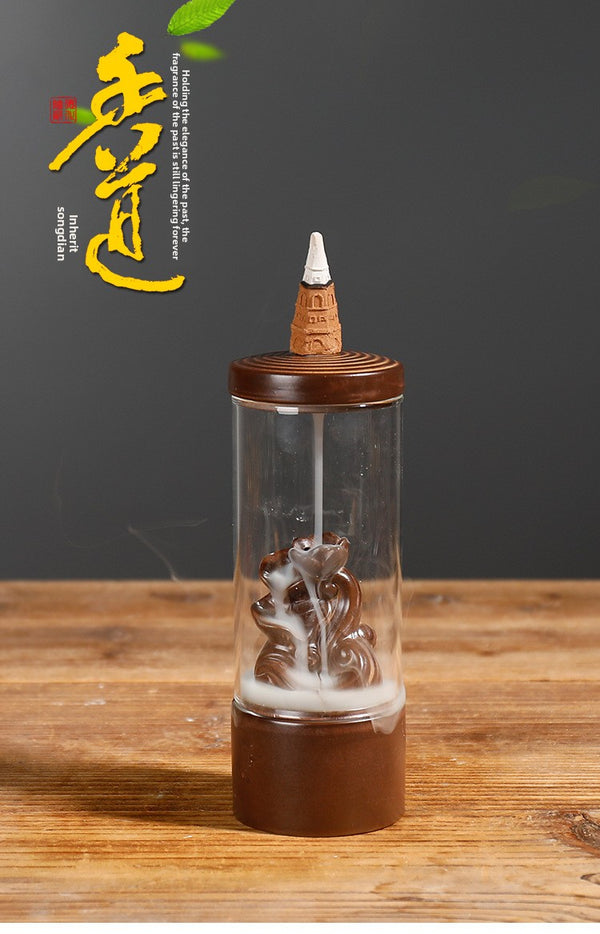 New ceramic glass windshield ornamental reflux incense burner creative lotus pond night sandalwood reflux aromatherapy burner - Toy Collection