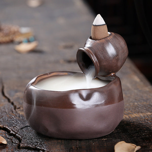 Ceramic backflow smoke ornamental aromatherapy burner, antique creative home jewelry gift return incense burner - Toy Collection