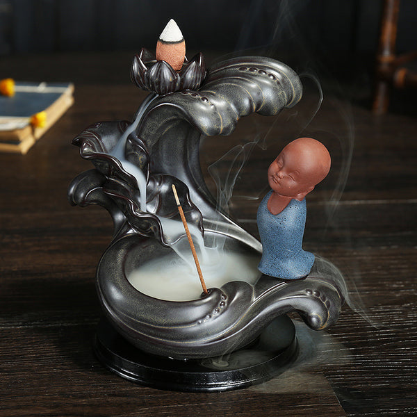 Ceramic backflow incense burner line incense holder original, antique lotus pond moonlight small novice incense burner creative ornament - Toy Collection
