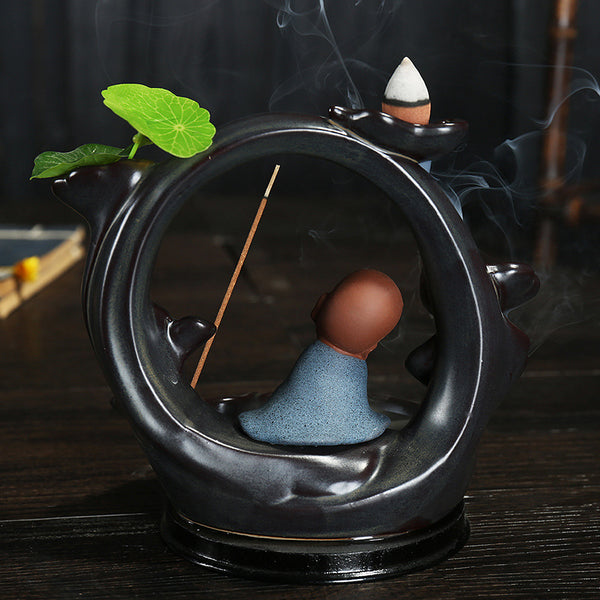 Ceramic backflow incense burner line incense holder original, antique lotus pond moonlight small novice incense burner creative ornament - Toy Collection
