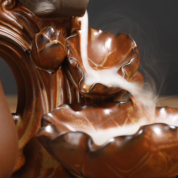 New ceramic backflow sandalwood burner, antique fish leaping lotus rose ornamental smoke backflow aromatherapy burner home ornament - Toy Collection