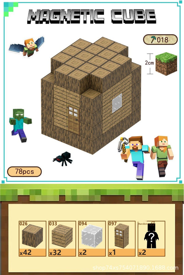 Magnetic building block assemble my world 2cm, six-sided magnetic square children's puzzle building block