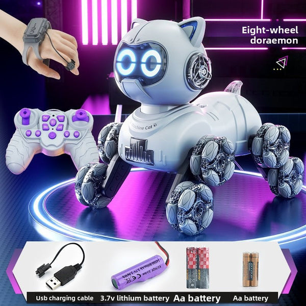 Popular children's toys mechanical cat intelligent eight-wheeled stunts cool remote control car drift deformation robot cat - Toy Collection