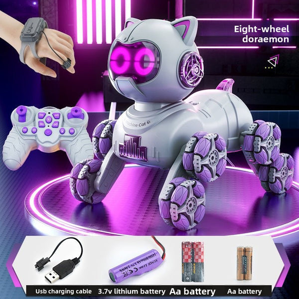 Popular children's toys mechanical cat intelligent eight-wheeled stunts cool remote control car drift deformation robot cat - Toy Collection