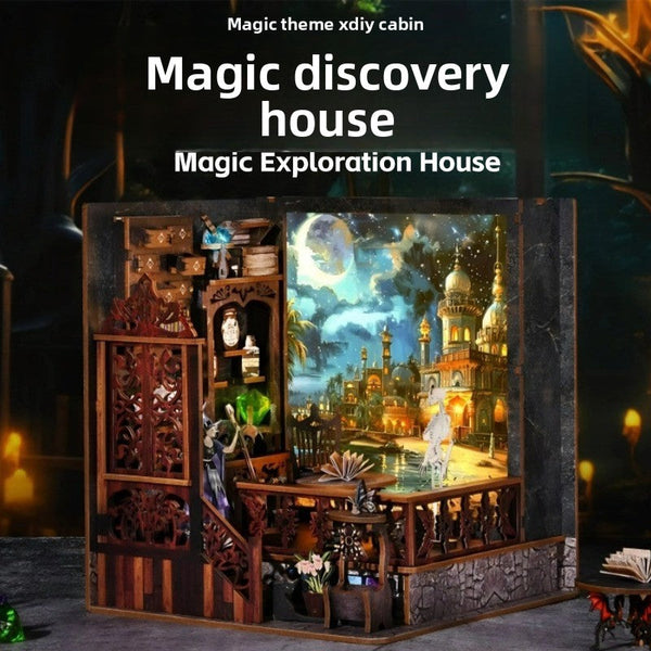 Magic time, hand-assembled model, library DIY hut, standing toys, ornaments, small house building block gifts - Toy Collection