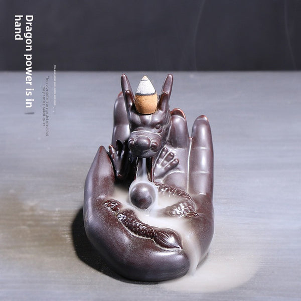 Quiet dust, creative ceramic backflow incense burner ornament aromatherapy burner, the dragon is in control, the original ceramic smoke backflow incense burner - Toy Collection