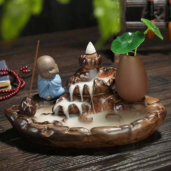 Original ceramic backflow incense burner, lotus pond moonlight aromatherapy burner, antique mountain and flowing water incense road creative ornament - Toy Collection