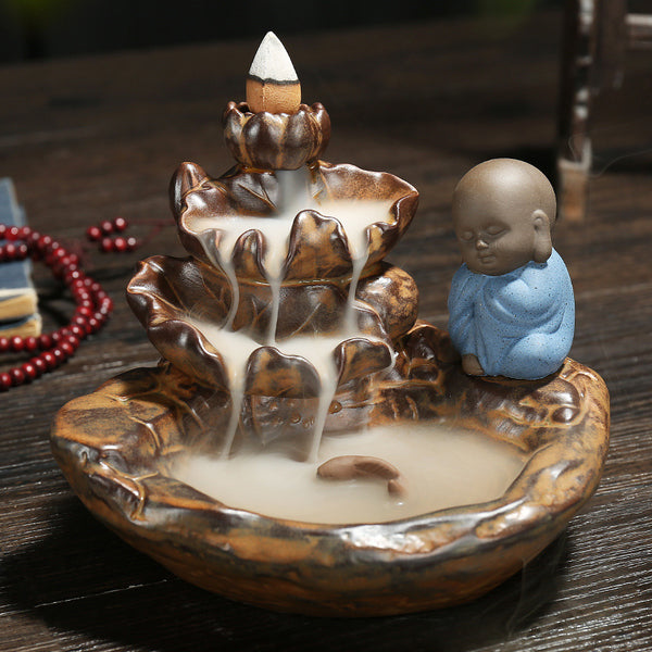 Original ceramic backflow incense burner, lotus pond moonlight aromatherapy burner, antique mountain and flowing water incense road creative ornament - Toy Collection