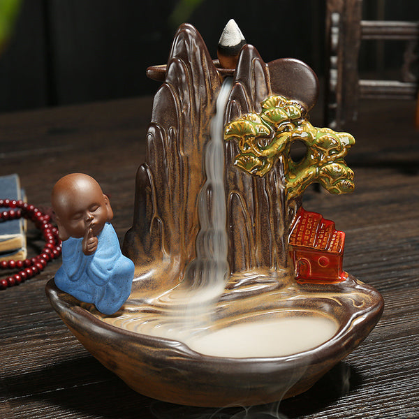 Original ceramic backflow incense burner, lotus pond moonlight aromatherapy burner, antique mountain and flowing water incense road creative ornament - Toy Collection
