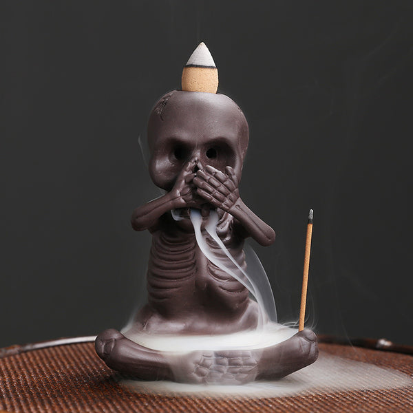 Original purple sand backflow incense burner Halloween gift, American skull head ghost backflow incense incense burner ornament - Toy Collection