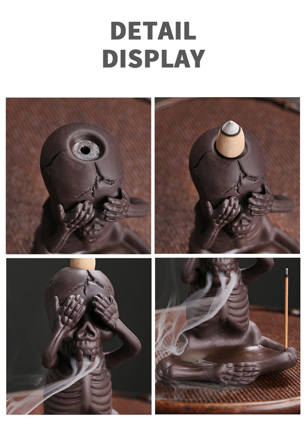 Original purple sand backflow incense burner Halloween gift, American skull head ghost backflow incense incense burner ornament - Toy Collection