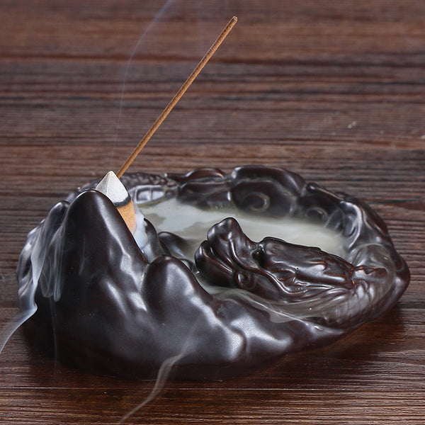 Original ceramic backflow aromatherapy stove, creative small purple sand dragon smoke backflow sandalwood stove handicraft ornament - Toy Collection