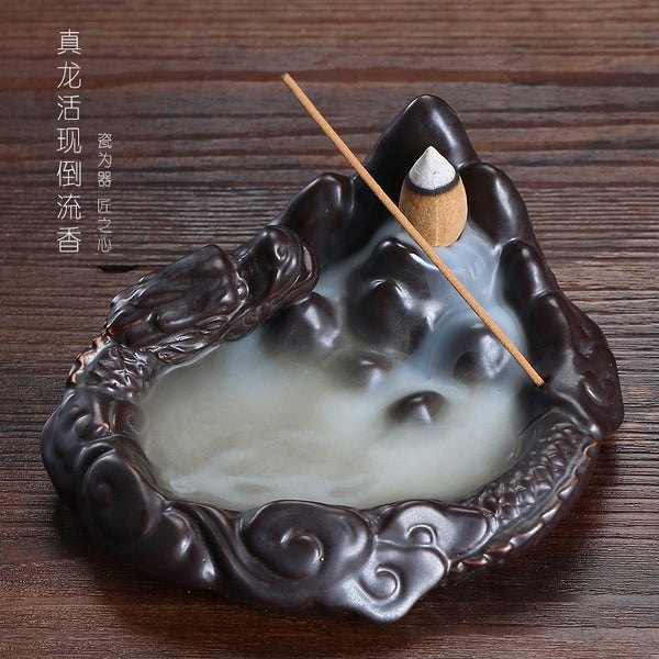 Original ceramic backflow aromatherapy stove, creative small purple sand dragon smoke backflow sandalwood stove handicraft ornament - Toy Collection