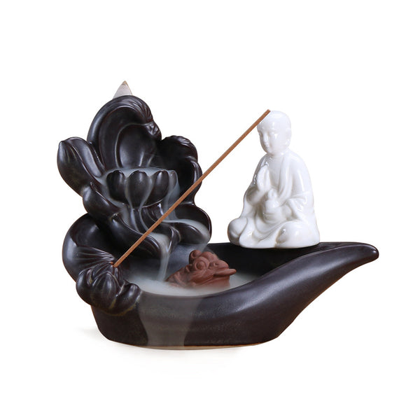 Ceramic backflow incense burner, antique lotus pond moonlight Tathagata aromatherapy burner home ornament Guanyin original - Toy Collection