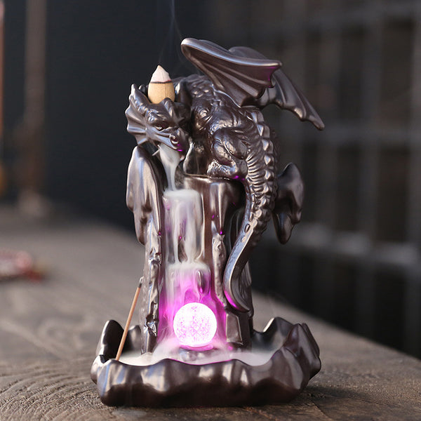 Ceramic smoke backflow agarwood stove, Nordic pterosaur LED light backflow stove ornament handicraft gifts - Toy Collection