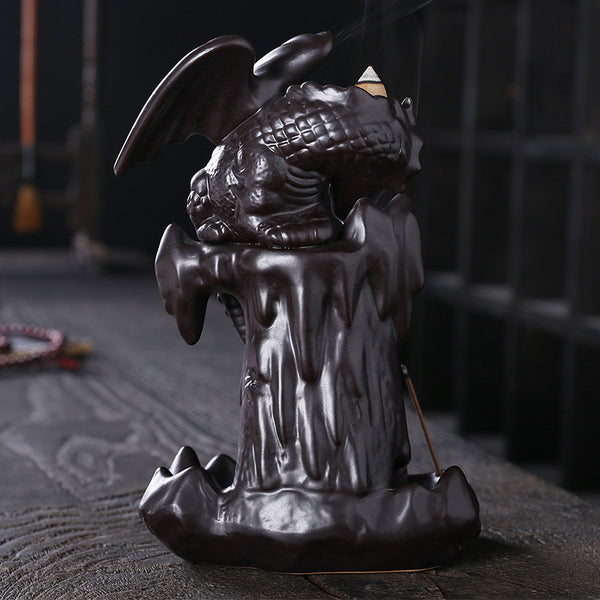 Ceramic smoke backflow agarwood stove, Nordic pterosaur LED light backflow stove ornament handicraft gifts - Toy Collection