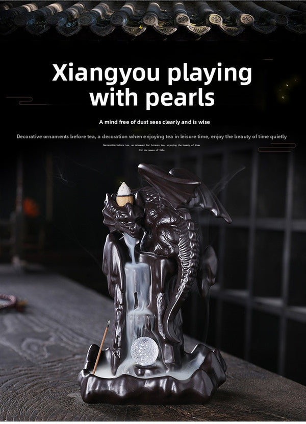 Ceramic smoke backflow agarwood stove, Nordic pterosaur LED light backflow stove ornament handicraft gifts - Toy Collection