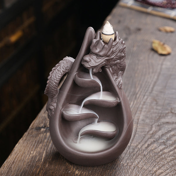 Purple sand Chinese dragon backflow incense burner home decoration, creative large dragon backflow aromatherapy burner craft gift - Toy Collection
