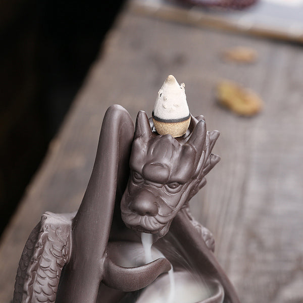 Purple sand Chinese dragon backflow incense burner home decoration, creative large dragon backflow aromatherapy burner craft gift - Toy Collection