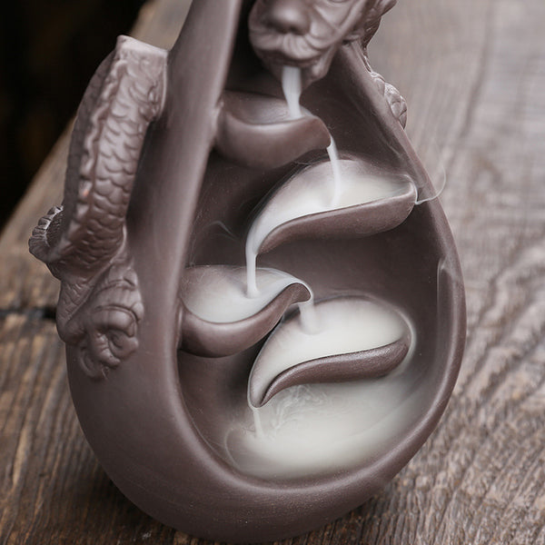 Purple sand Chinese dragon backflow incense burner home decoration, creative large dragon backflow aromatherapy burner craft gift - Toy Collection