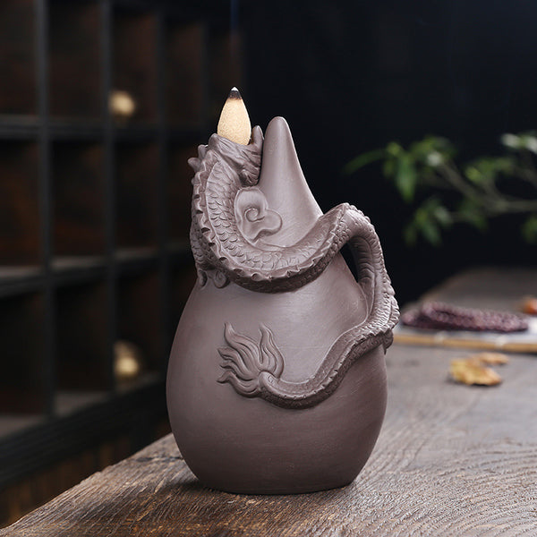 Purple sand Chinese dragon backflow incense burner home decoration, creative large dragon backflow aromatherapy burner craft gift - Toy Collection