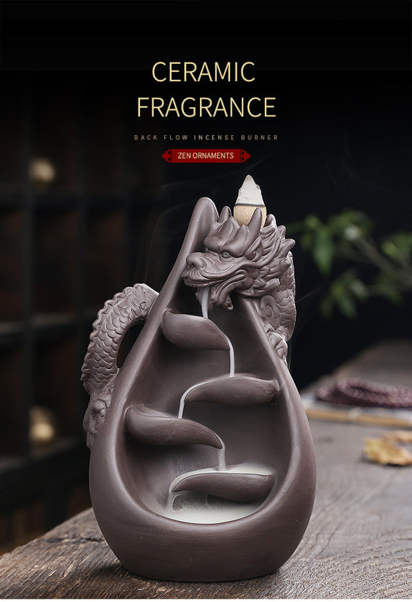 Purple sand Chinese dragon backflow incense burner home decoration, creative large dragon backflow aromatherapy burner craft gift - Toy Collection